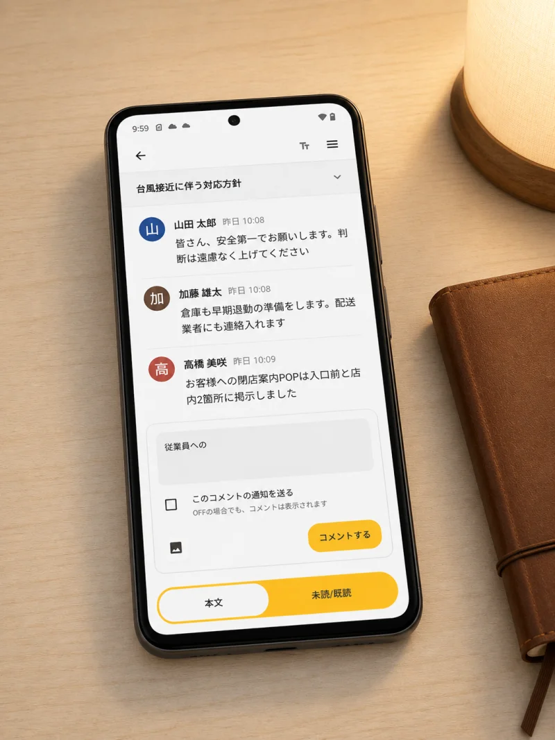 コメント通知のON/OFFを切り替える設定画面