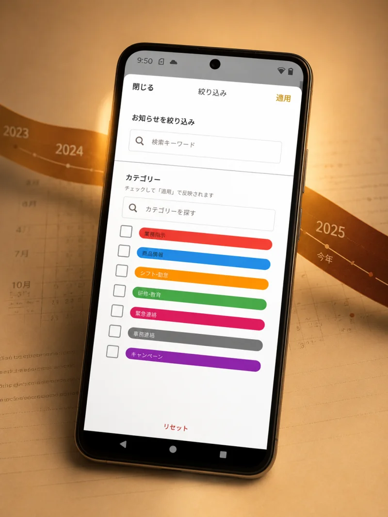 検索・絞り込み条件を指定する画面